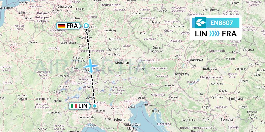 EN8807 Air Dolomiti Flight Map: Milan to Frankfurt