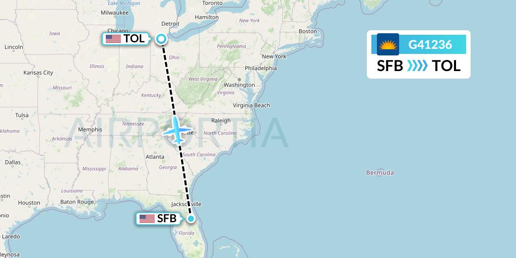 G41236 Allegiant Air Flight Map: Orlando to Toledo