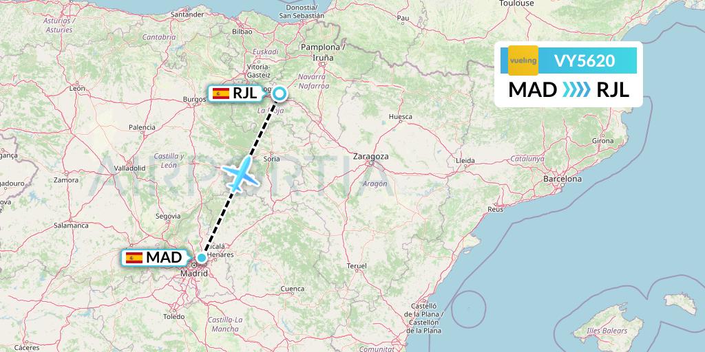 VY5620 Vueling Flight Map: Madrid to Logrono
