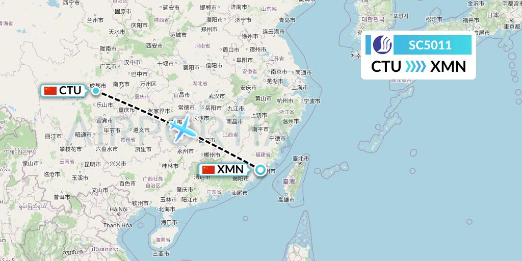SC5011 Shandong Airlines Flight Map: Chengdu to Xiamen