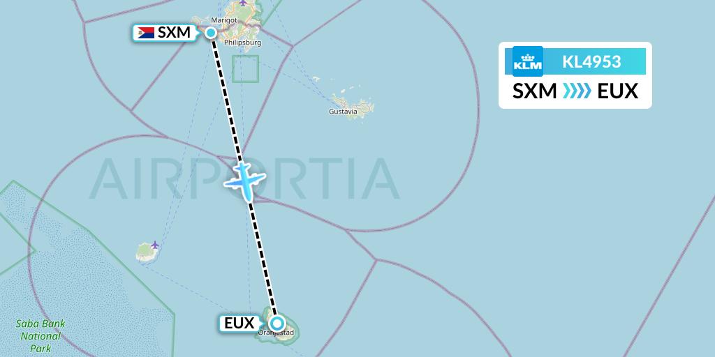 KL4953 KLM Flight Map: Sint Maarten to Sint Eustatius
