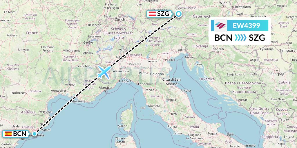 EW4399 Eurowings Flight Map: Barcelona to Salzburg