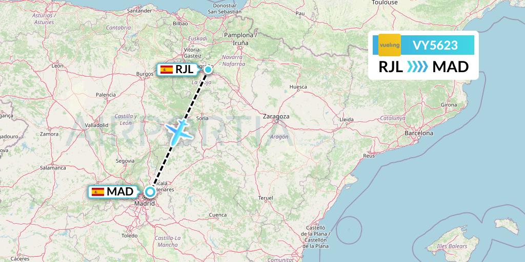 VY5623 Vueling Flight Map: Logrono to Madrid