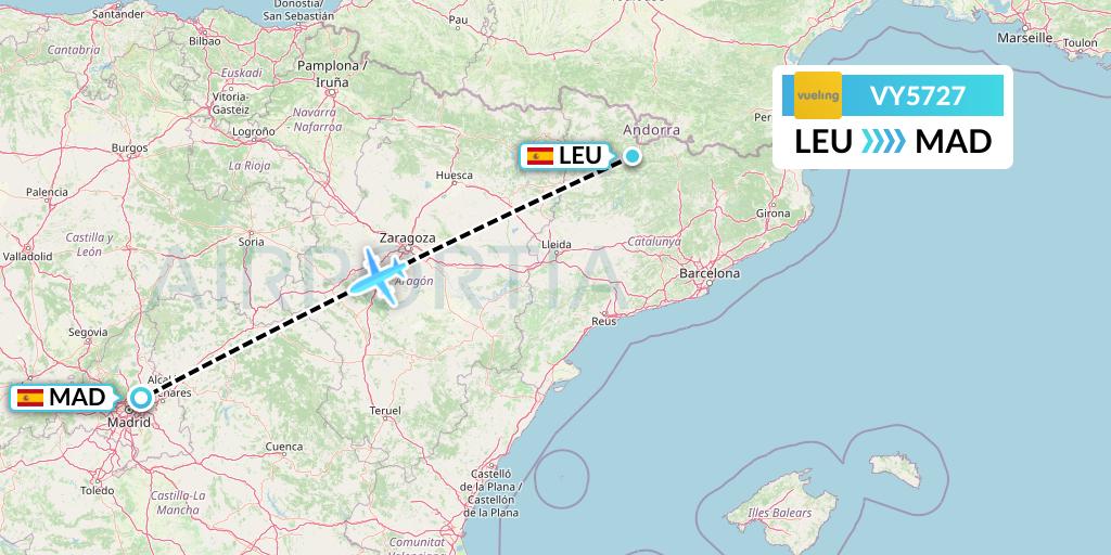VY5727 Vueling Flight Map: Montferrer - Castellbo to Madrid