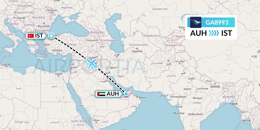 GA8993 Garuda Indonesia Flight Map: Abu Dhabi to Istanbul