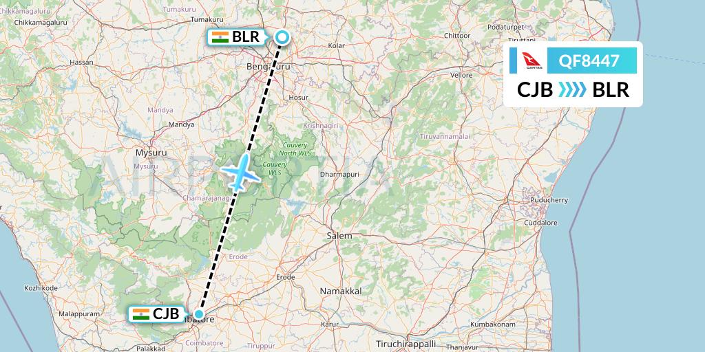 QF8447 Qantas Flight Map: Coimbatore to Bangalore