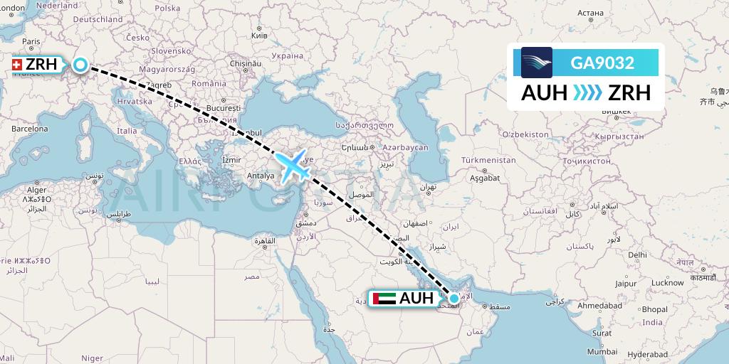 GA9032 Garuda Indonesia Flight Map: Abu Dhabi to Zurich
