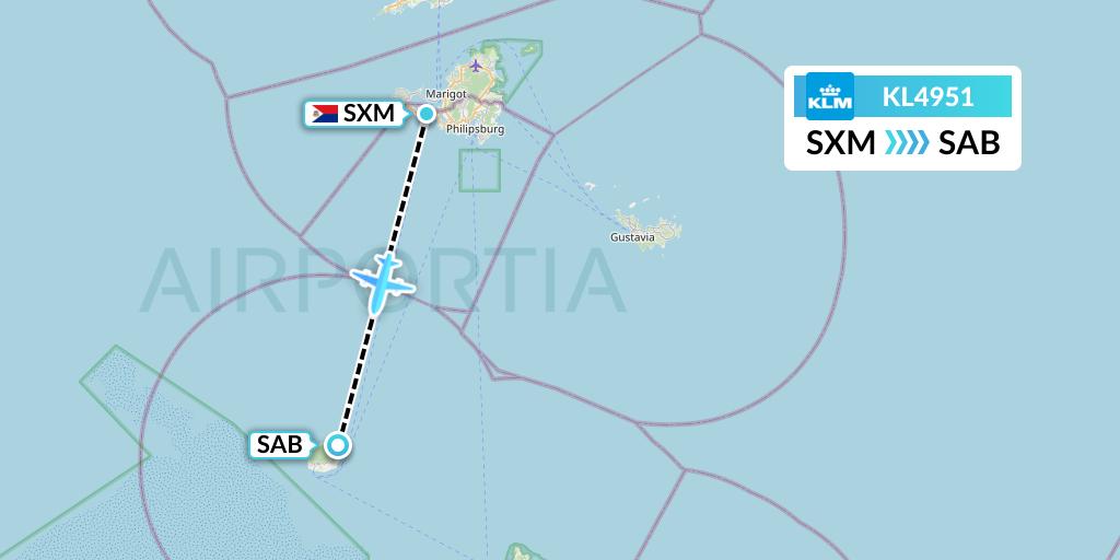 KL4951 KLM Flight Map: Sint Maarten to Saba