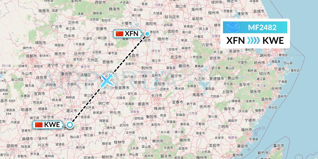 MF2482 Xiamen Airlines Flight Map: Xiangyang to Guiyang