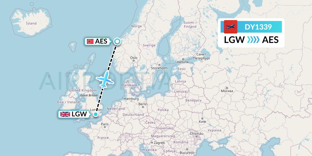 DY1339 Norwegian Flight Map: London to Alesund