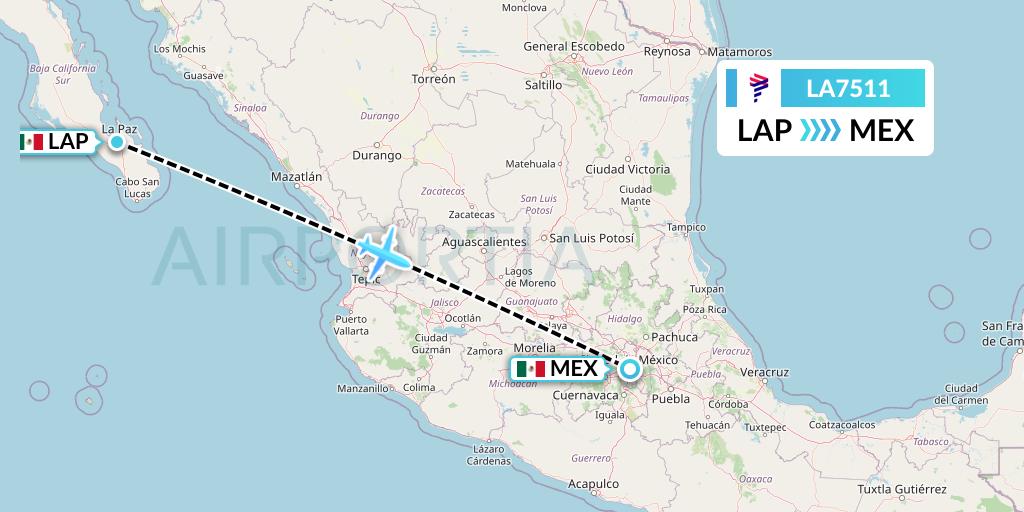 LA7511 LAN Airlines Flight Map: La Paz to Mexico City