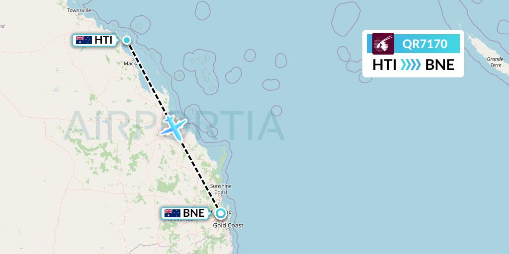 QR7170 Qatar Airways Flight Map: Hamilton Island to Brisbane