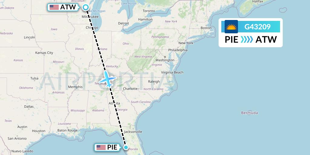 G43209 Allegiant Air Flight Map: St. Petersburg to Appleton