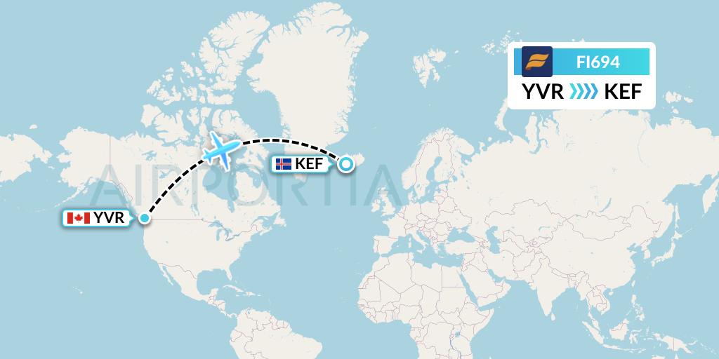 FI694 Icelandair Flight Map: Vancouver to Reykjavik