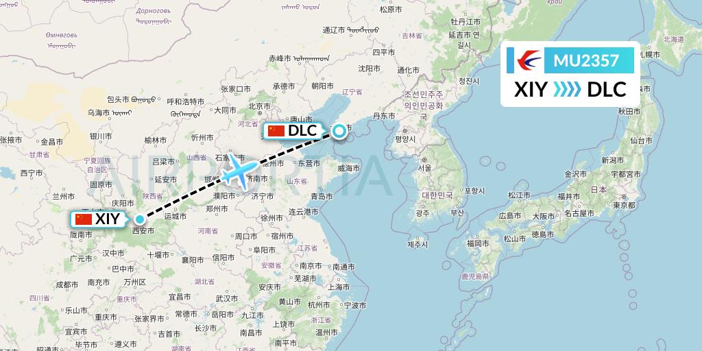 MU2357 China Eastern Airlines Flight Map: Xi'an to Dalian