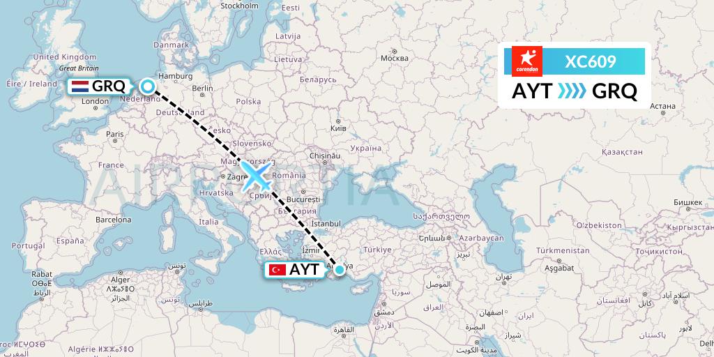 XC609 Corendon Airlines Flight Map: Antalya to Groningen