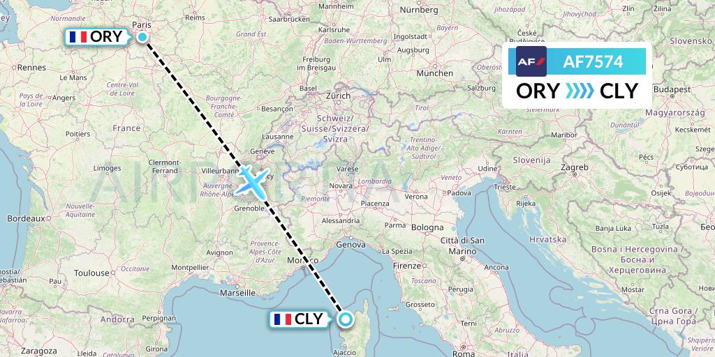 AF7574 Air France Flight Map: Paris to Calvi