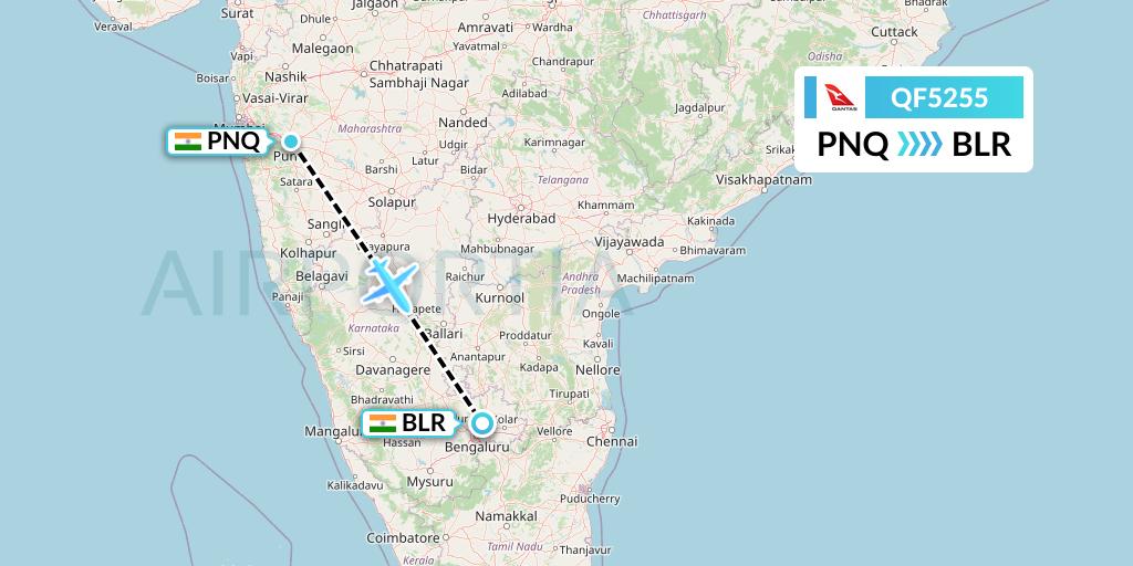 QF5255 Qantas Flight Map: Pune to Bangalore