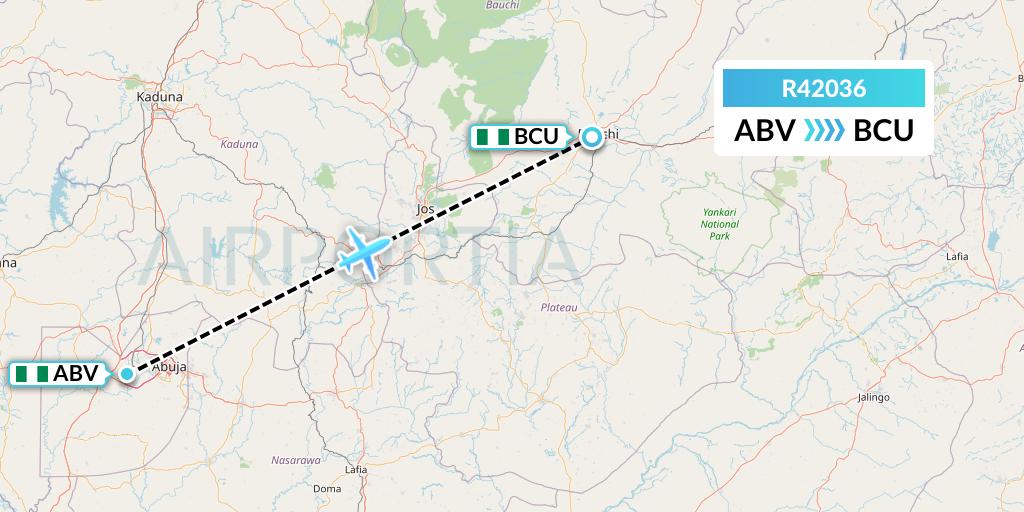 R42036 Rano Air Flight Map: Abuja to Bauchi