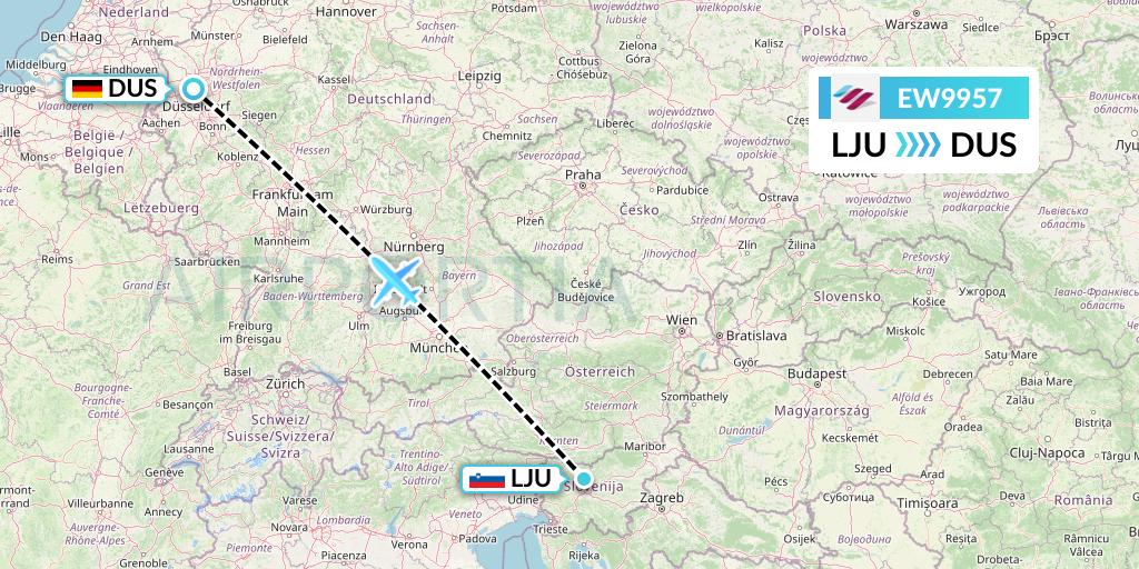 EW9957 Eurowings Flight Map: Ljubljana to Dusseldorf