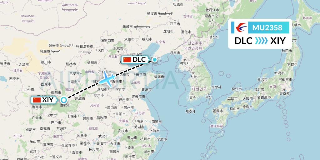 MU2358 China Eastern Airlines Flight Map: Dalian to Xi'an