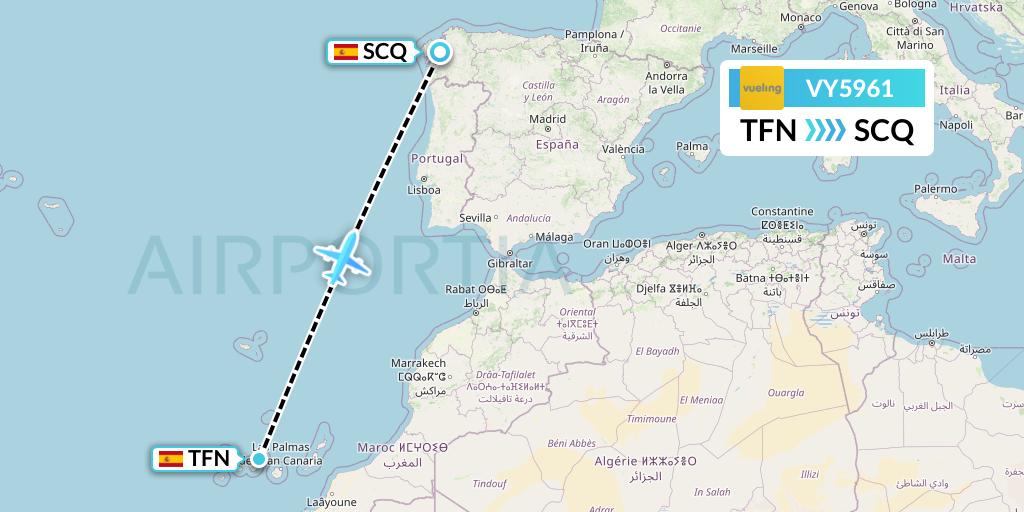 VY5961 Vueling Flight Map: Tenerife to Santiago