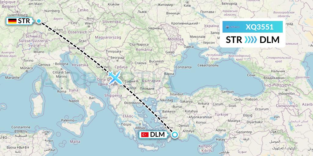 XQ3551 SunExpress Flight Map: Stuttgart to Dalaman