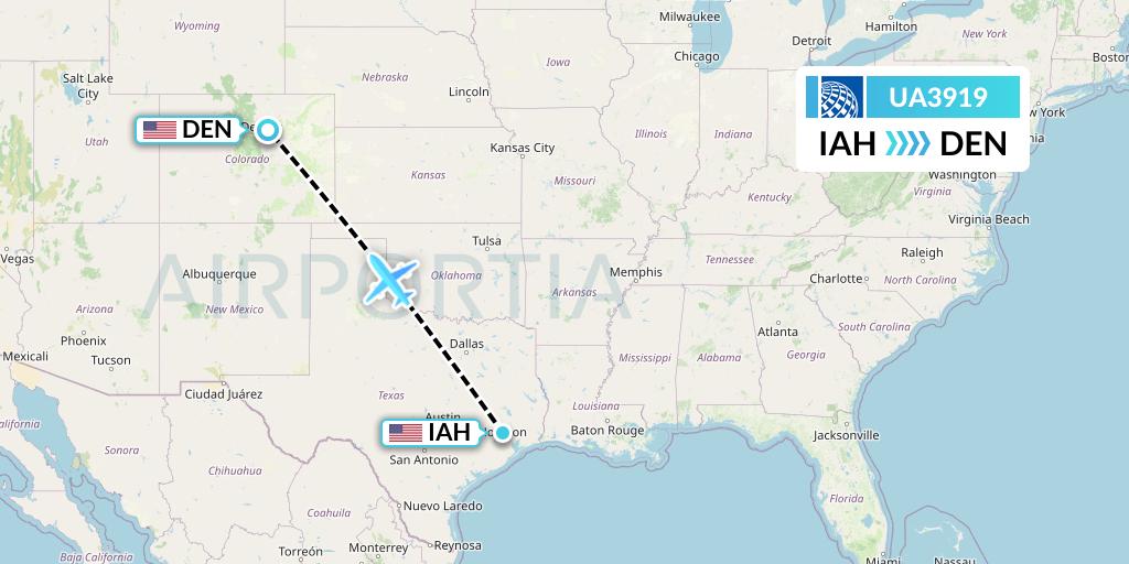UA3919 United Airlines Flight Map: Houston to Denver