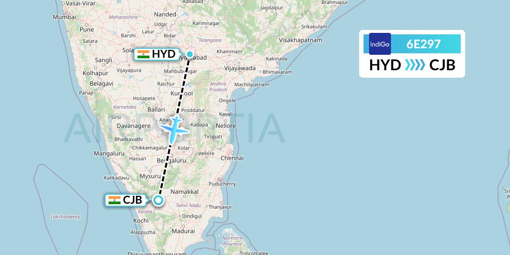 6E297 IndiGo Airlines Flight Map: Hyderabad to Coimbatore