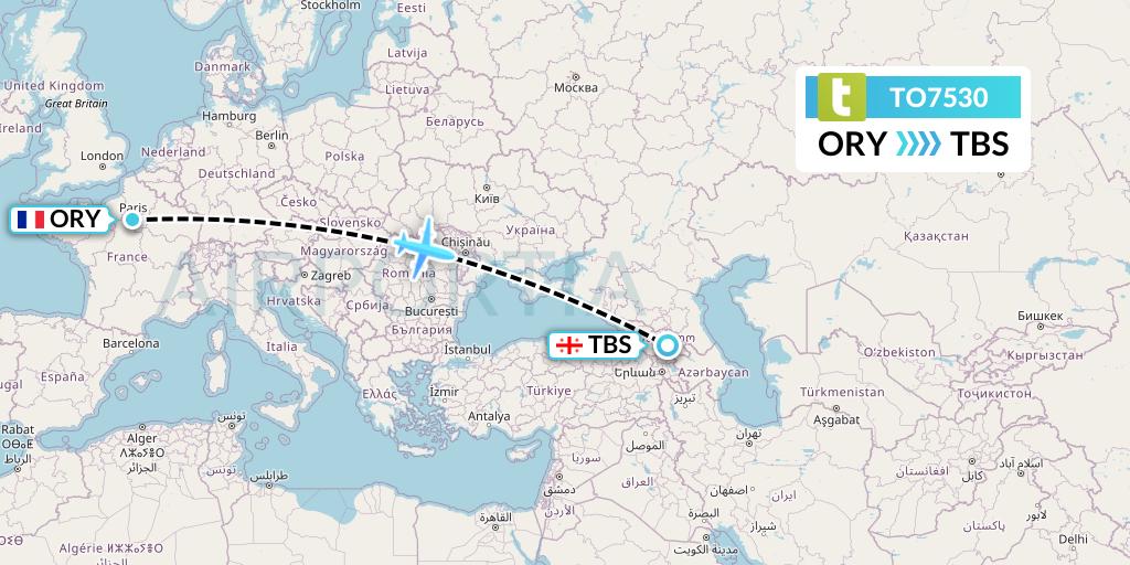 TO7530 Transavia France Flight Map: Paris to Tbilisi