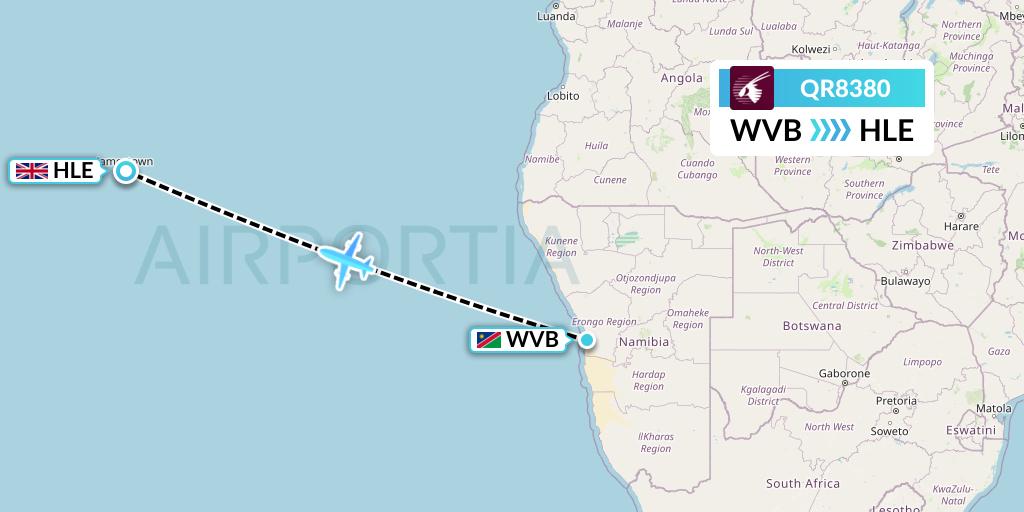 QR8380 Qatar Airways Flight Map: Walvis Bay to Saint Helena