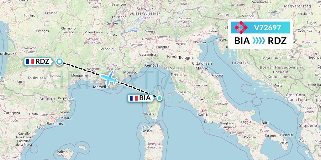 V72697 Volotea Flight Map: Bastia to Rodez
