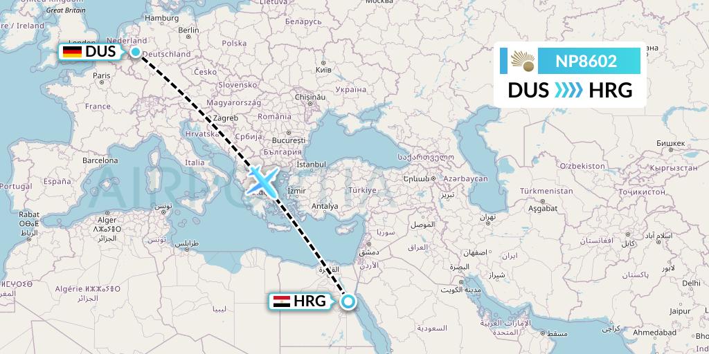 NP8602 Nile Air Flight Map: Dusseldorf to Hurghada