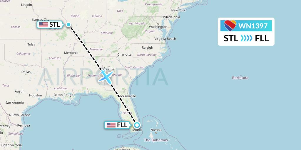 WN1397 Southwest Airlines Flight Map: St. Louis to Fort Lauderdale