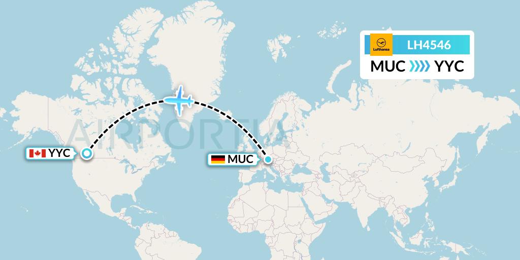 LH4546 Lufthansa Flight Map: Munich to Calgary