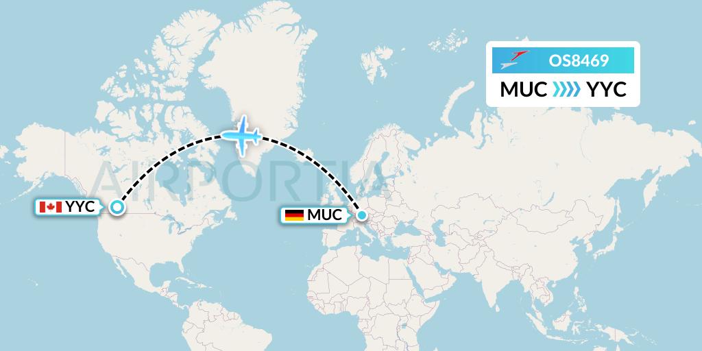 OS8469 Austrian Airlines Flight Map: Munich to Calgary