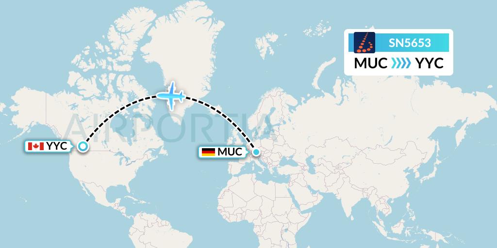 SN5653 Brussels Airlines Flight Map: Munich to Calgary