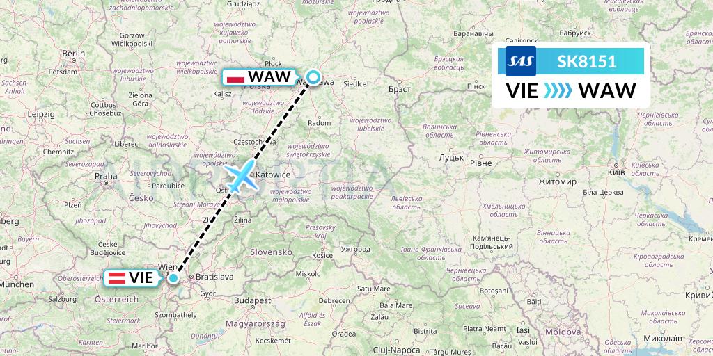 SK8151 SAS Flight Map: Vienna to Warsaw