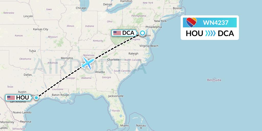 WN4237 Southwest Airlines Flight Map: Houston to Washington