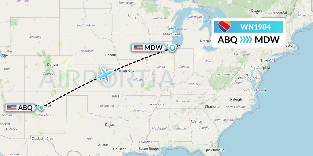 WN1904 Southwest Airlines Flight Map: Albuquerque to Chicago