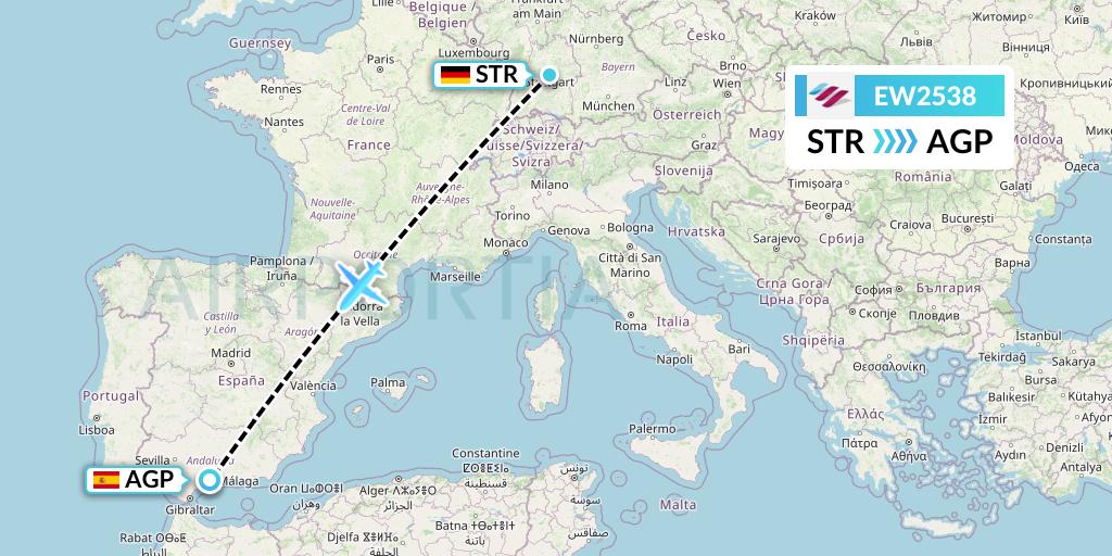 EW2538 Eurowings Flight Map: Stuttgart to Malaga