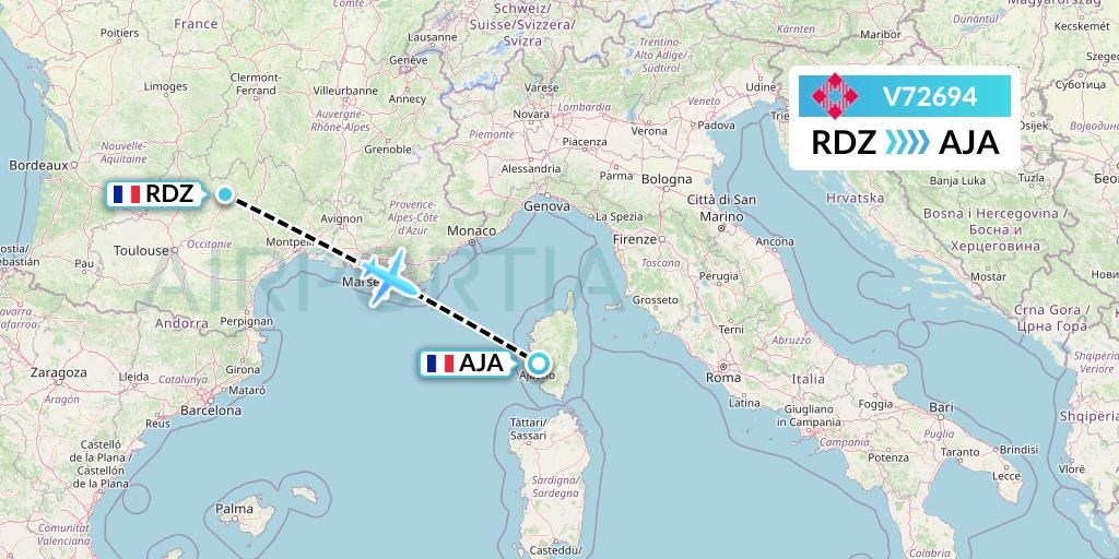 V72694 Volotea Flight Map: Rodez to Ajaccio