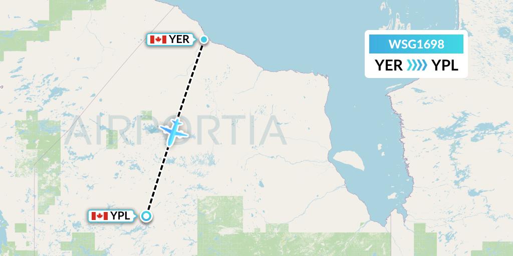WSG1698 Wasaya Airways Flight Map: Fort Severn to Pickle Lake