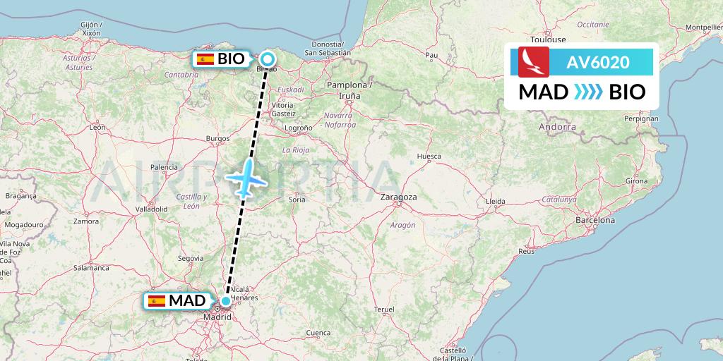 AV6020 Avianca Flight Map: Madrid to Bilbao