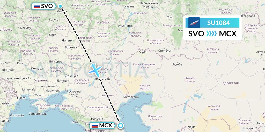 SU1084 Aeroflot Flight Map: Moscow to Makhachkala