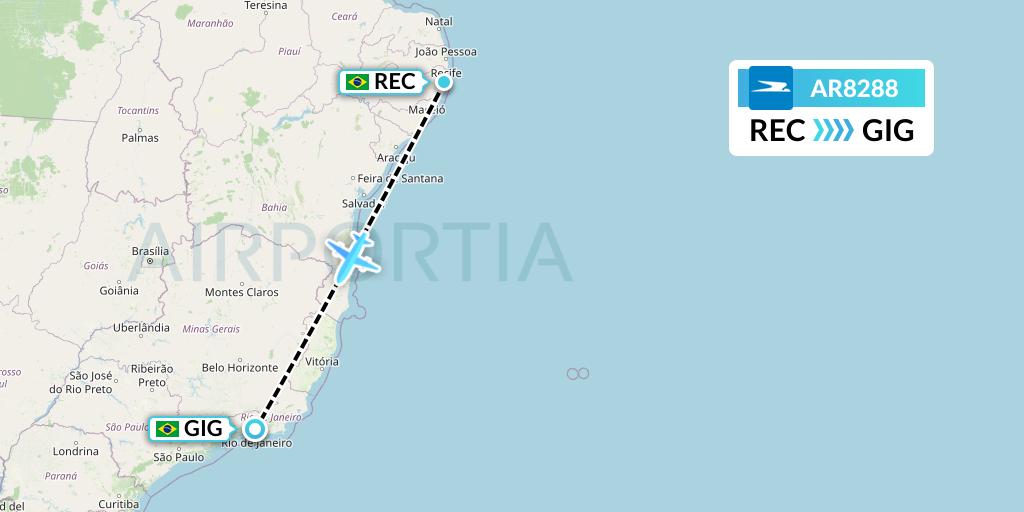 AR8288 Aerolineas Argentinas Flight Map: Recife to Rio de Janeiro