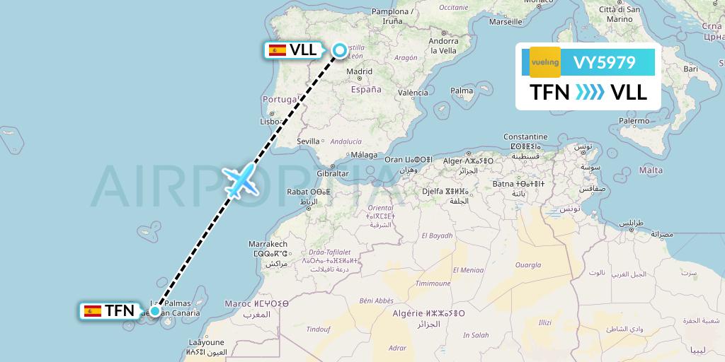 VY5979 Vueling Flight Map: Tenerife to Valladolid