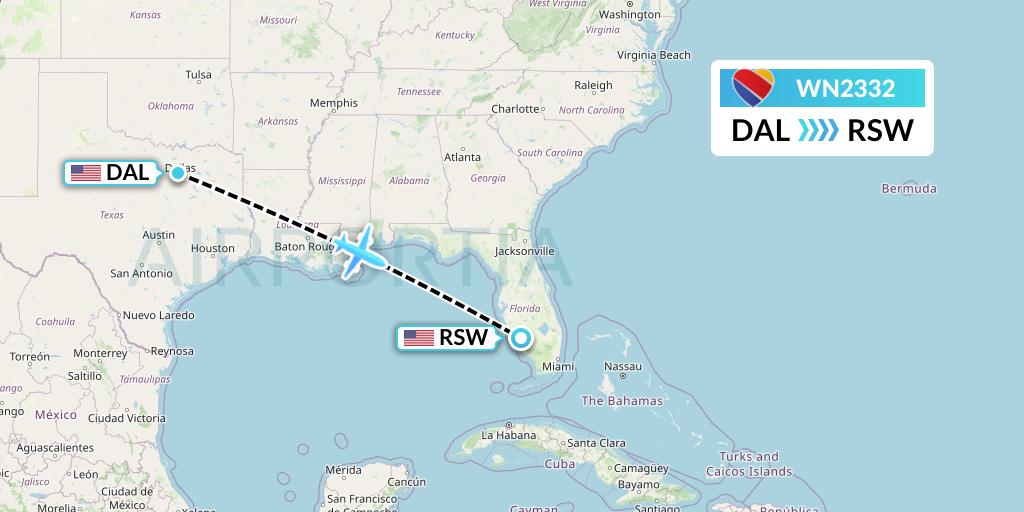 WN2332 Southwest Airlines Flight Map: Dallas to Fort Myers