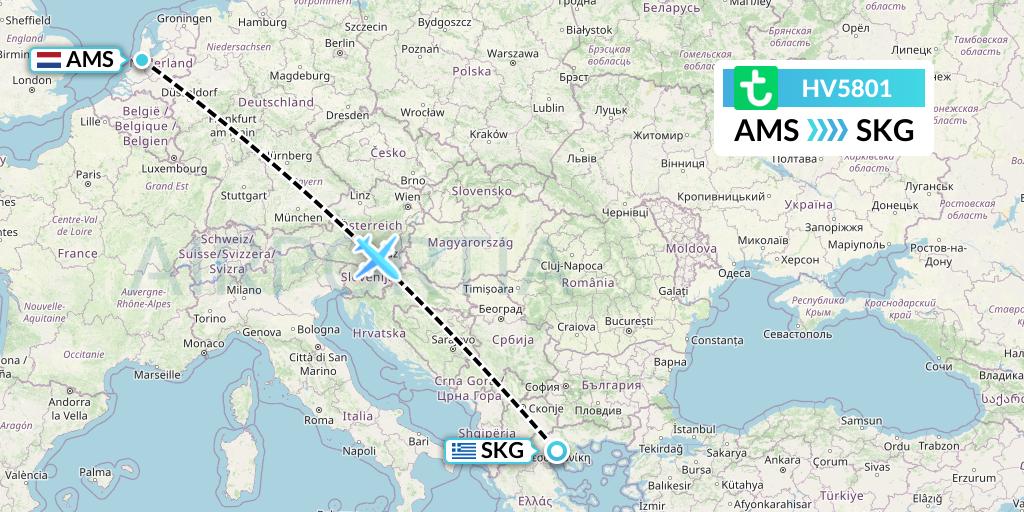 HV5801 Transavia Flight Map: Amsterdam to Thessaloniki
