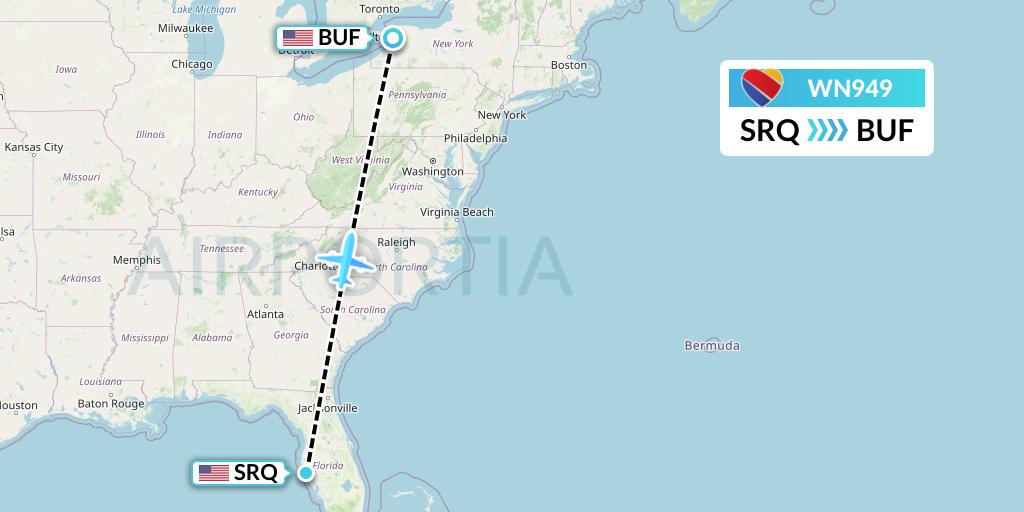 WN949 Southwest Airlines Flight Map: Sarasota to Buffalo
